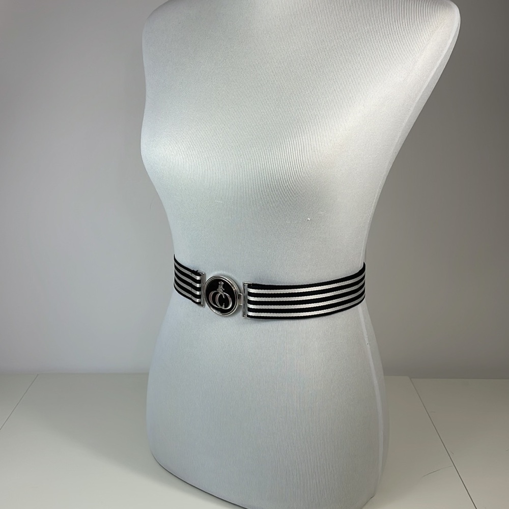 FIOCCHI ITALY Black and white striped fabric belt, adjustable waist - Picture 4 of 7